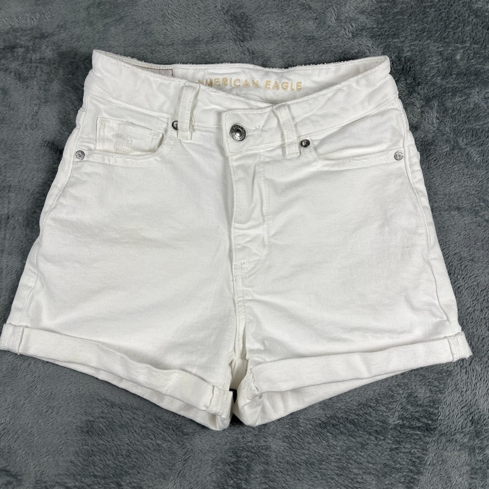 American Eagle Outfitters Shorts Womens 00 White Denim Cotton Stretch Cuffed Hem